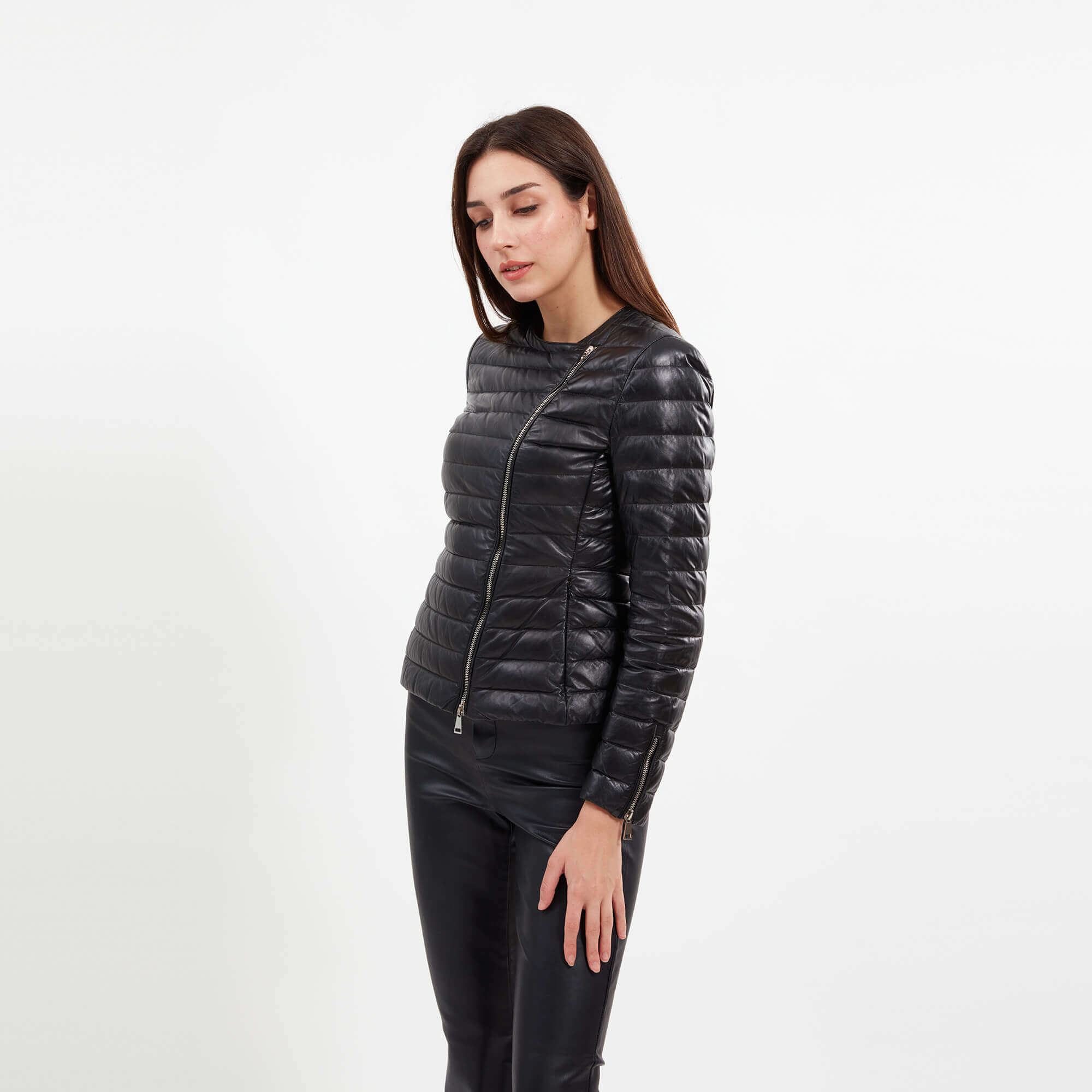 Moncler - Black Lambskin Motorcycle Palomete Down Jacket